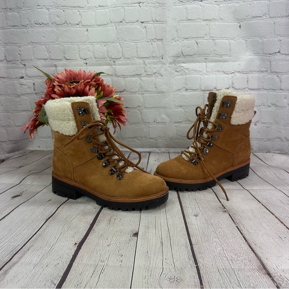 Marc Fisher Shoes - Marc Fisher suede leather lace up hiking boots faux fur size 7